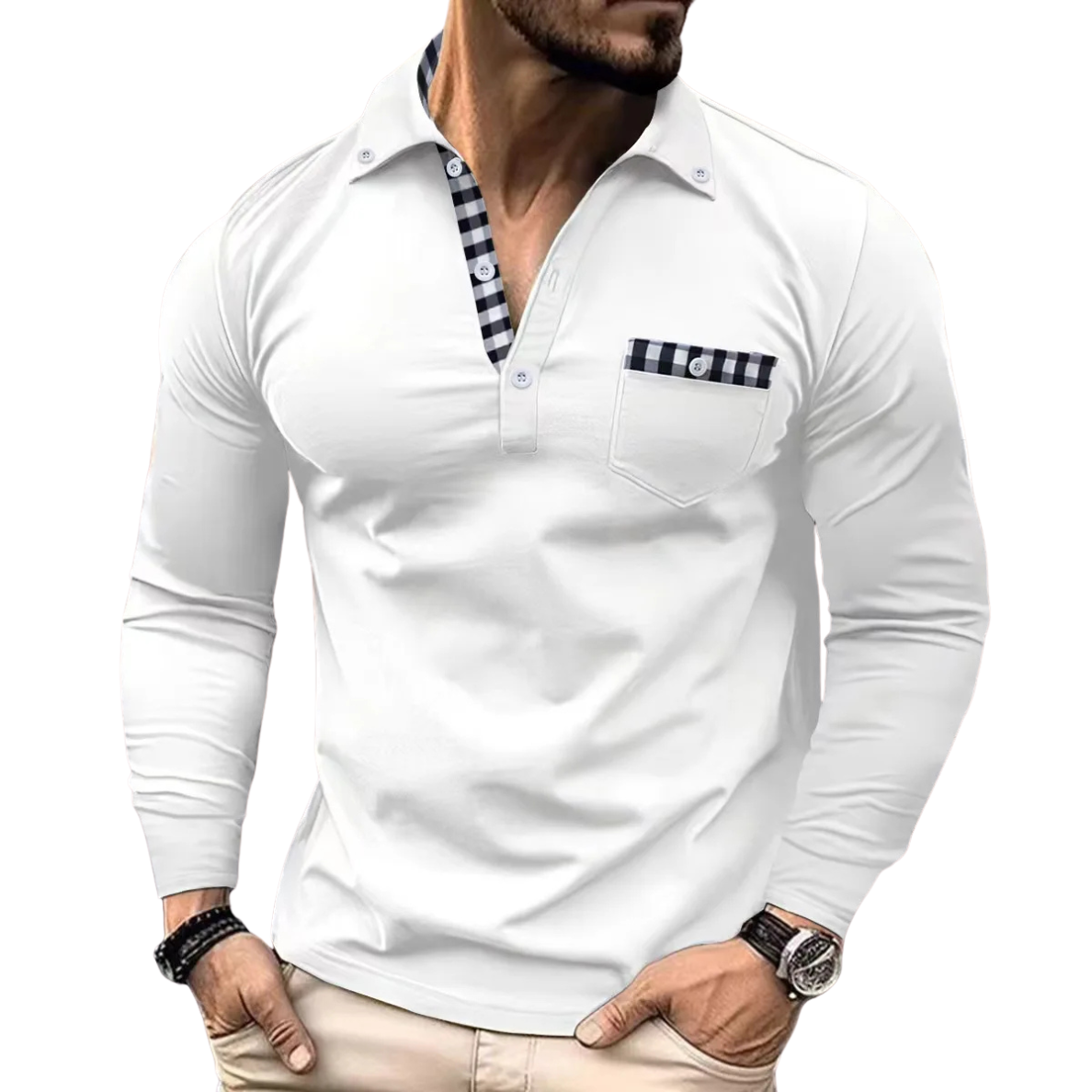 ELEGANTE POLO MET RUITDETAILS VOOR HEREN