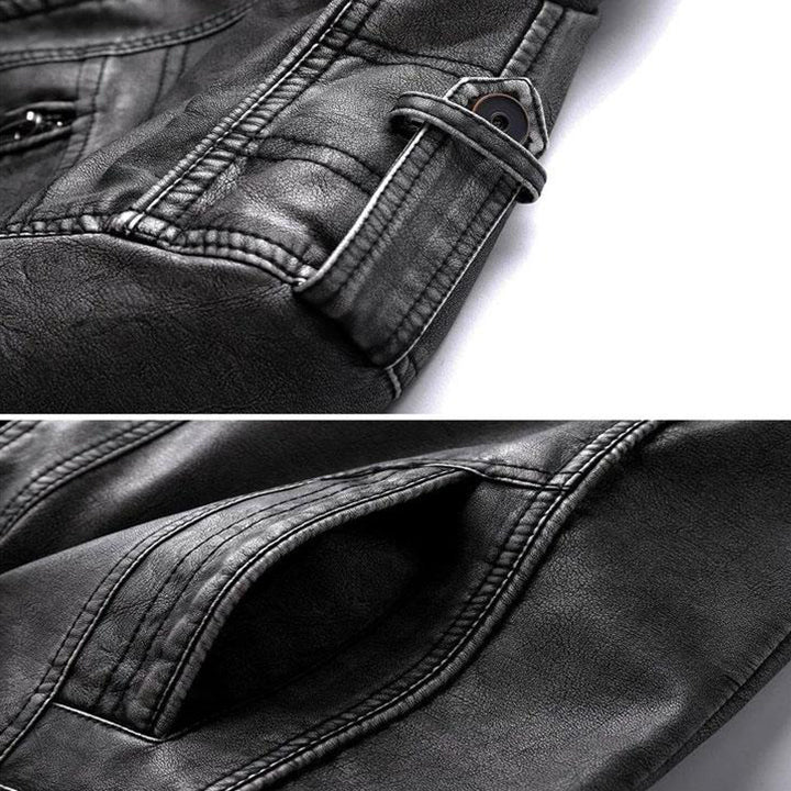 Verbleekte Leren Jas met Capuchon