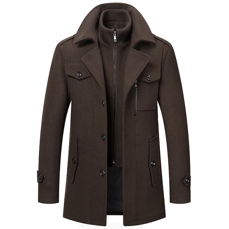 Elegante Wollen Jas met Hoge Kraag