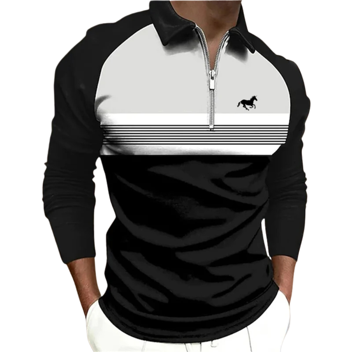 LUXE GESTREEPTE ZIP-POLO VOOR HEREN