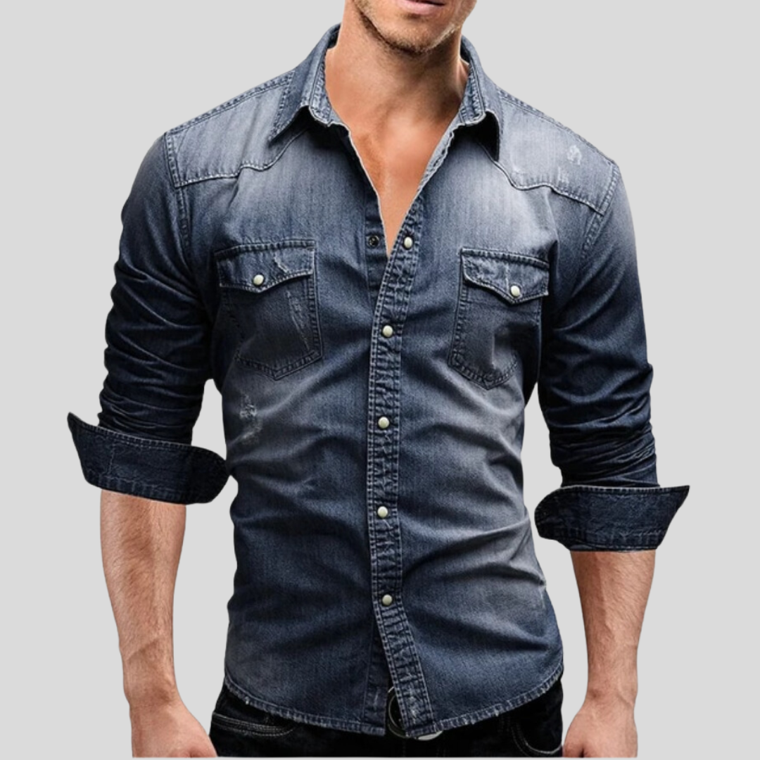 Modern Denim Herenoverhemd met Slim Fit en Stoere Uitstraling
