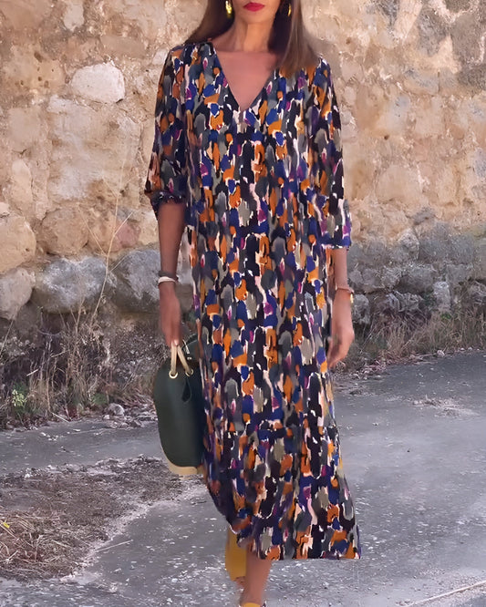 Ameline  | V-hals jurk met retroprint