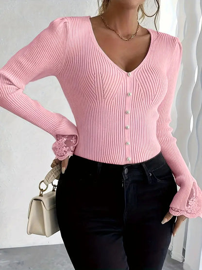 Bianca™ | Maglia Leggera a Coste con Pizzo Elegante