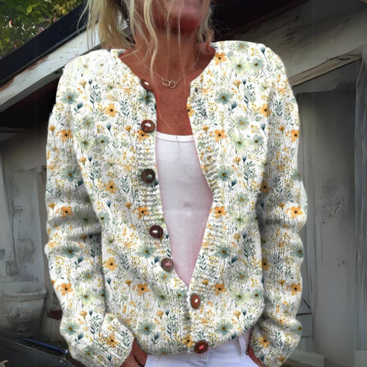 Florentina – Elegant Gebreid Damesvest met Bloemenprint
