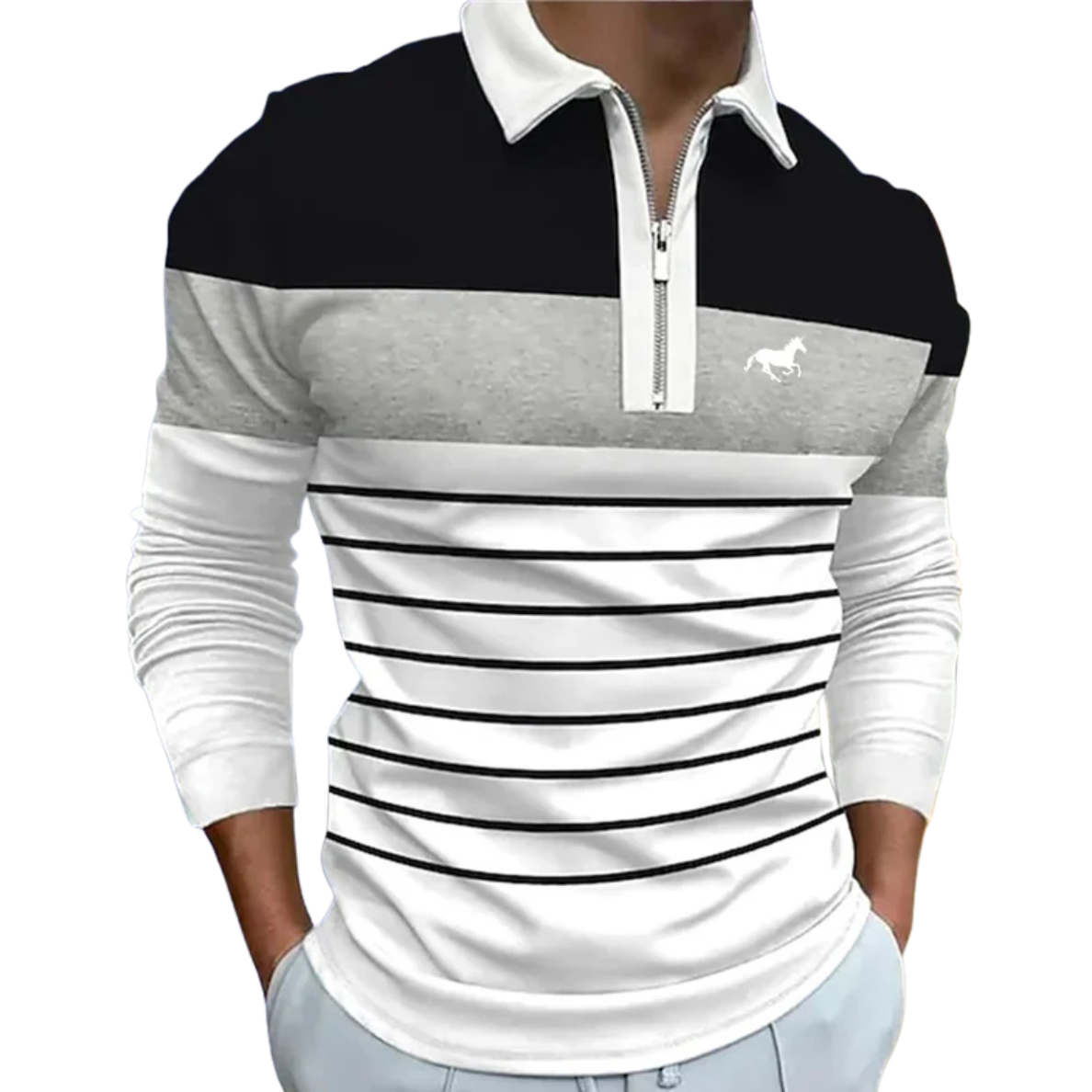 LUXE GESTREEPTE ZIP-POLO VOOR HEREN