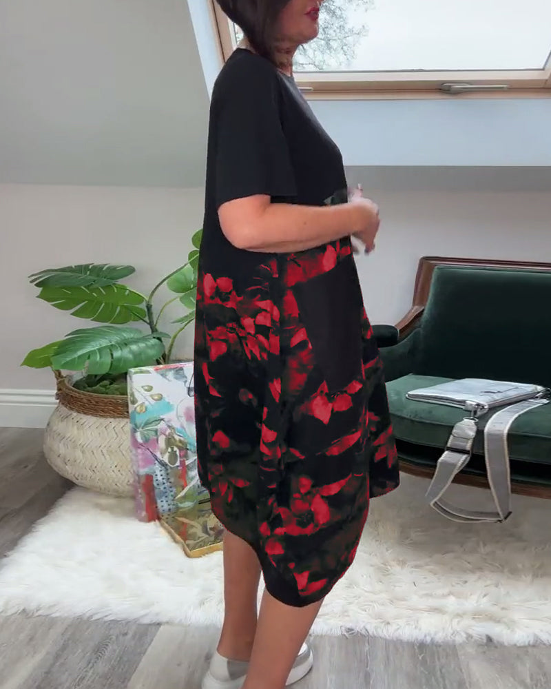 Patchworkjurk met Ronde Halslijn en Bloemenprint