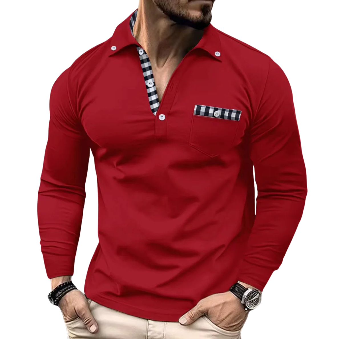 ELEGANTE POLO MET RUITDETAILS VOOR HEREN