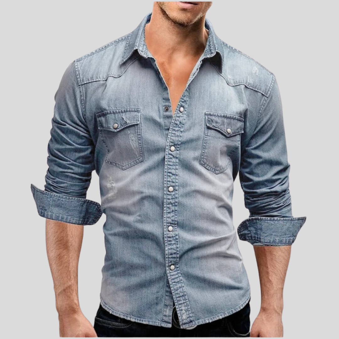 Modern Denim Herenoverhemd met Slim Fit en Stoere Uitstraling