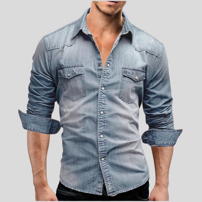 Modern Denim Herenoverhemd met Slim Fit en Stoere Uitstraling