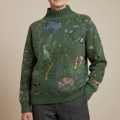 Hana | Mijn Gebreide Trui met Bos geïnspireerde Print