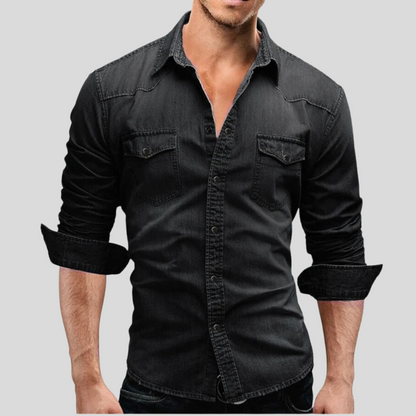 Modern Denim Herenoverhemd met Slim Fit en Stoere Uitstraling