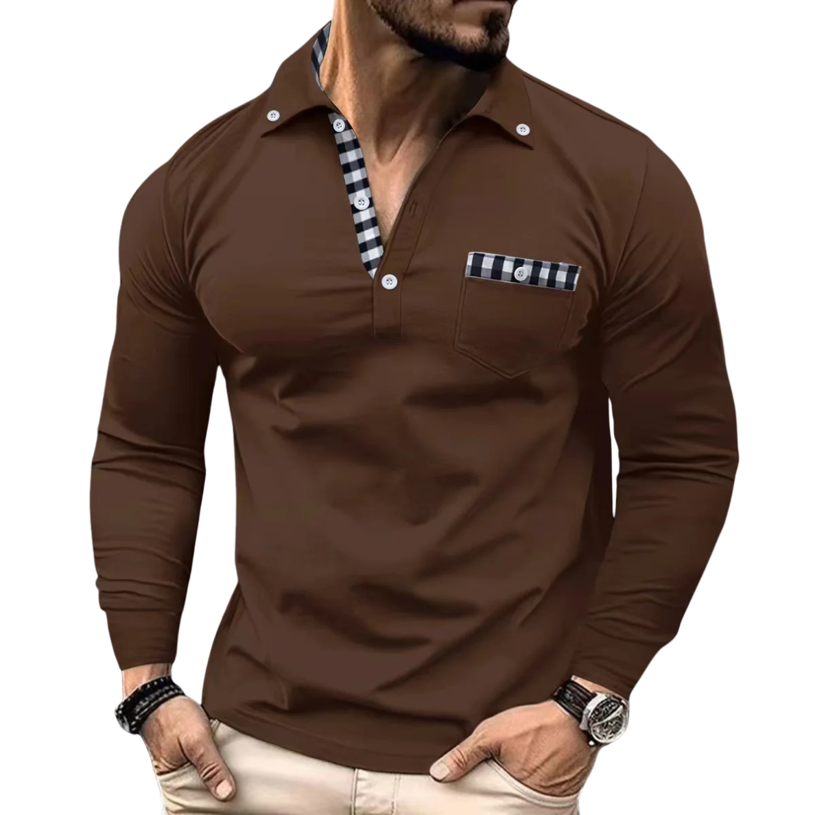 ELEGANTE POLO MET RUITDETAILS VOOR HEREN