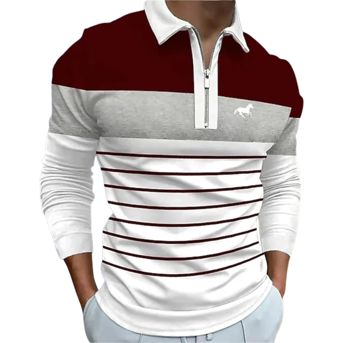 LUXE GESTREEPTE ZIP-POLO VOOR HEREN