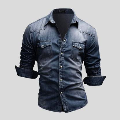 Modern Denim Herenoverhemd met Slim Fit en Stoere Uitstraling