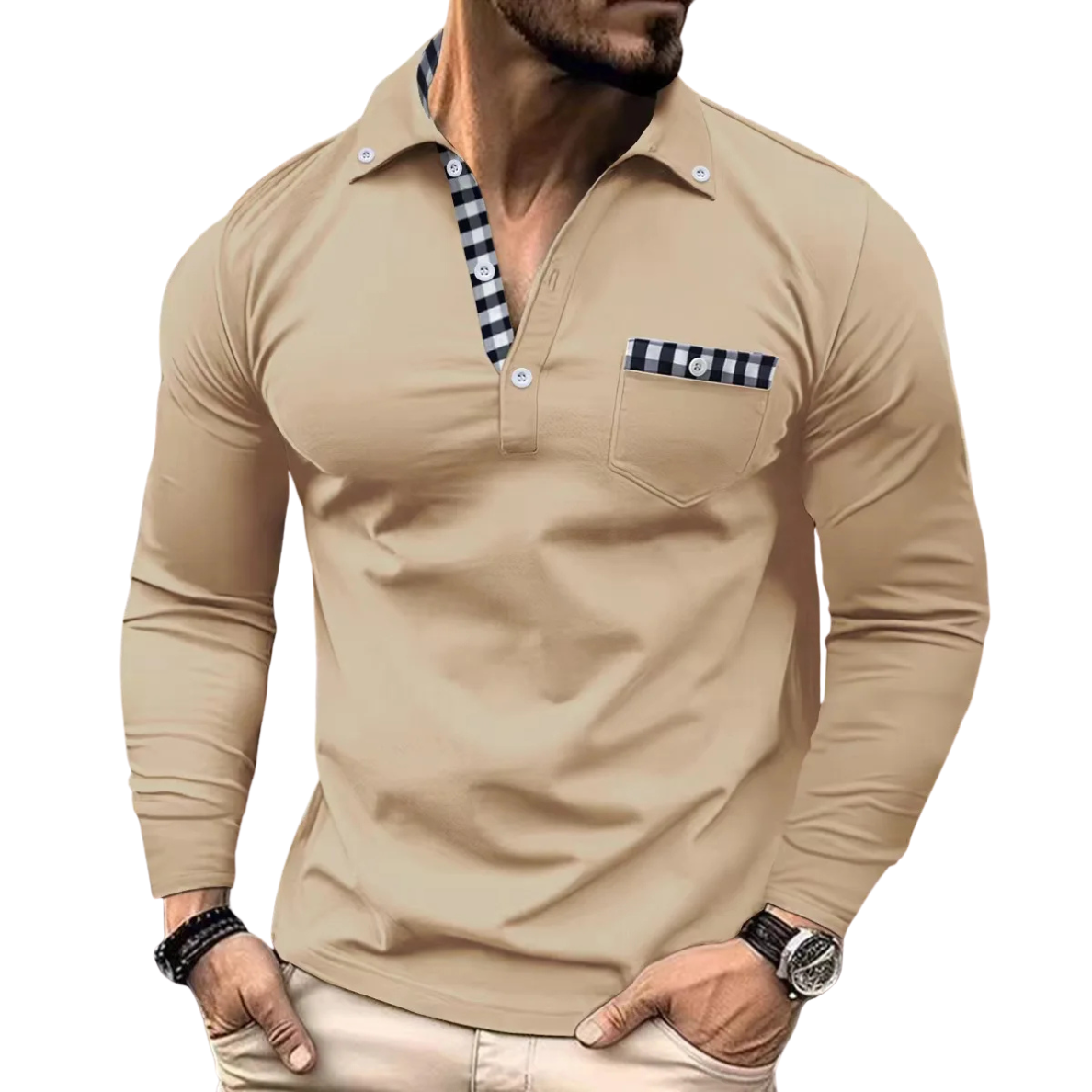 ELEGANTE POLO MET RUITDETAILS VOOR HEREN