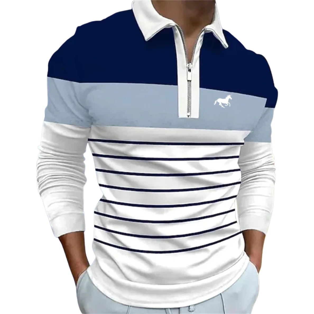 LUXE GESTREEPTE ZIP-POLO VOOR HEREN