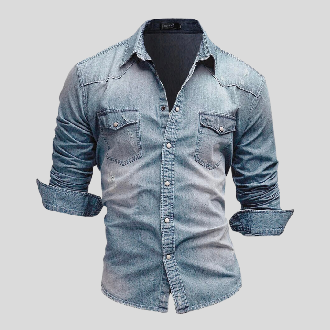 Modern Denim Herenoverhemd met Slim Fit en Stoere Uitstraling