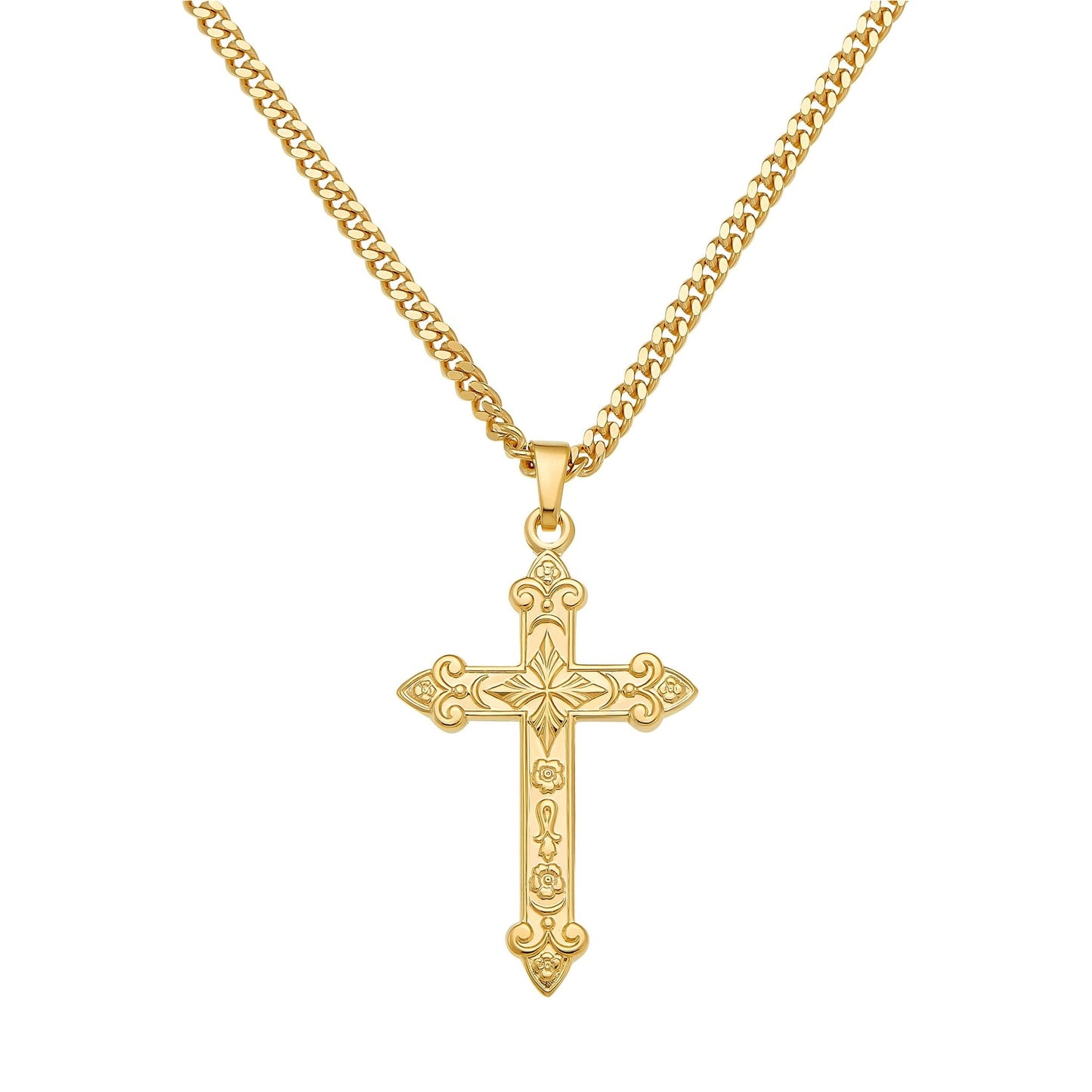KRUIS KETTING ORNAMENTEN 925 ZILVER 18 KARAAT VERGULD