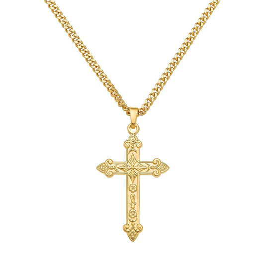 KRUIS KETTING ORNAMENTEN 925 ZILVER 18 KARAAT VERGULD