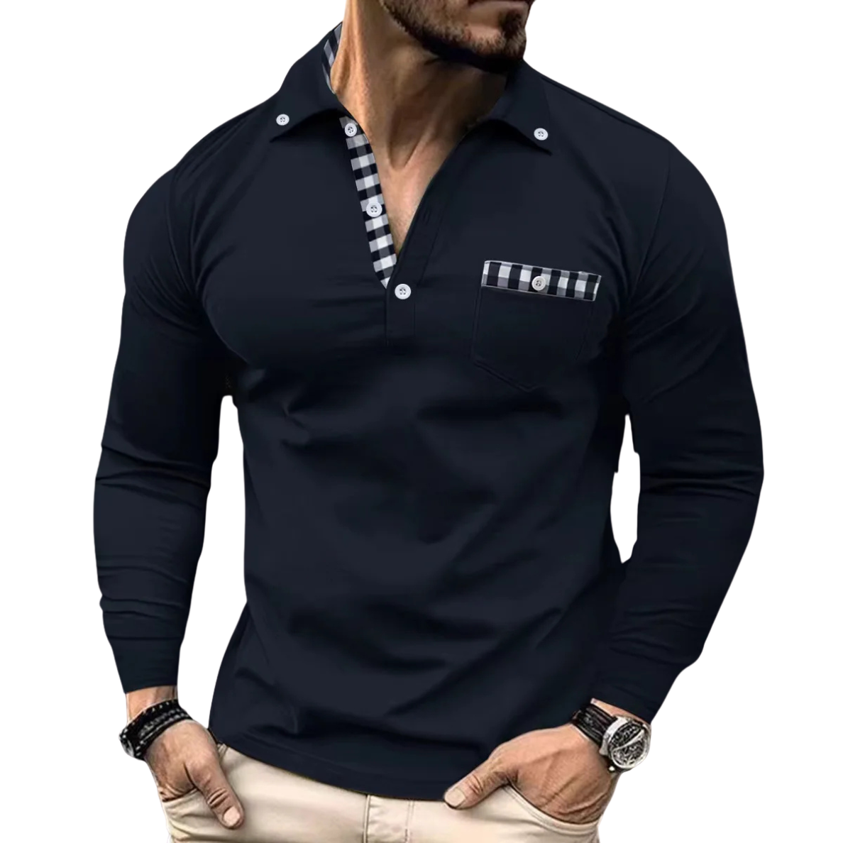 ELEGANTE POLO MET RUITDETAILS VOOR HEREN