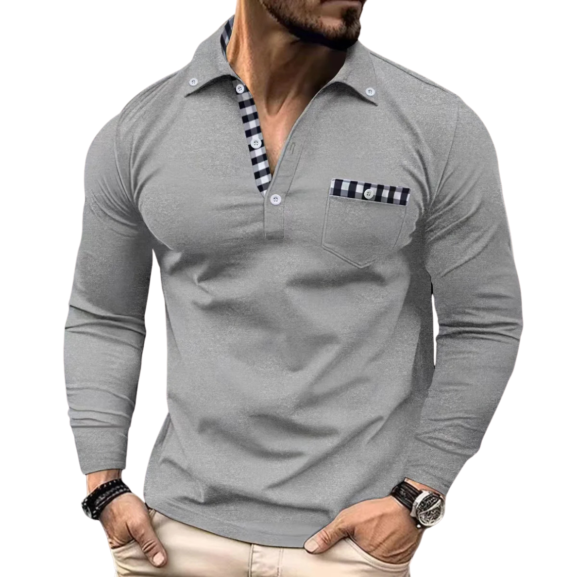 ELEGANTE POLO MET RUITDETAILS VOOR HEREN