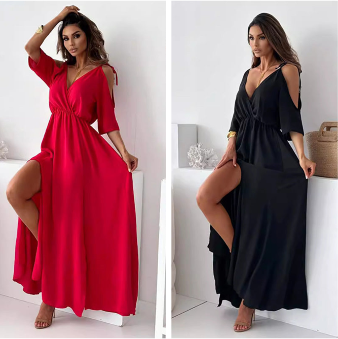 ISABELLA | Elegante Jurk met Zijsplit en V-hals voor een Flatterende en Vrouwelijke Stijl