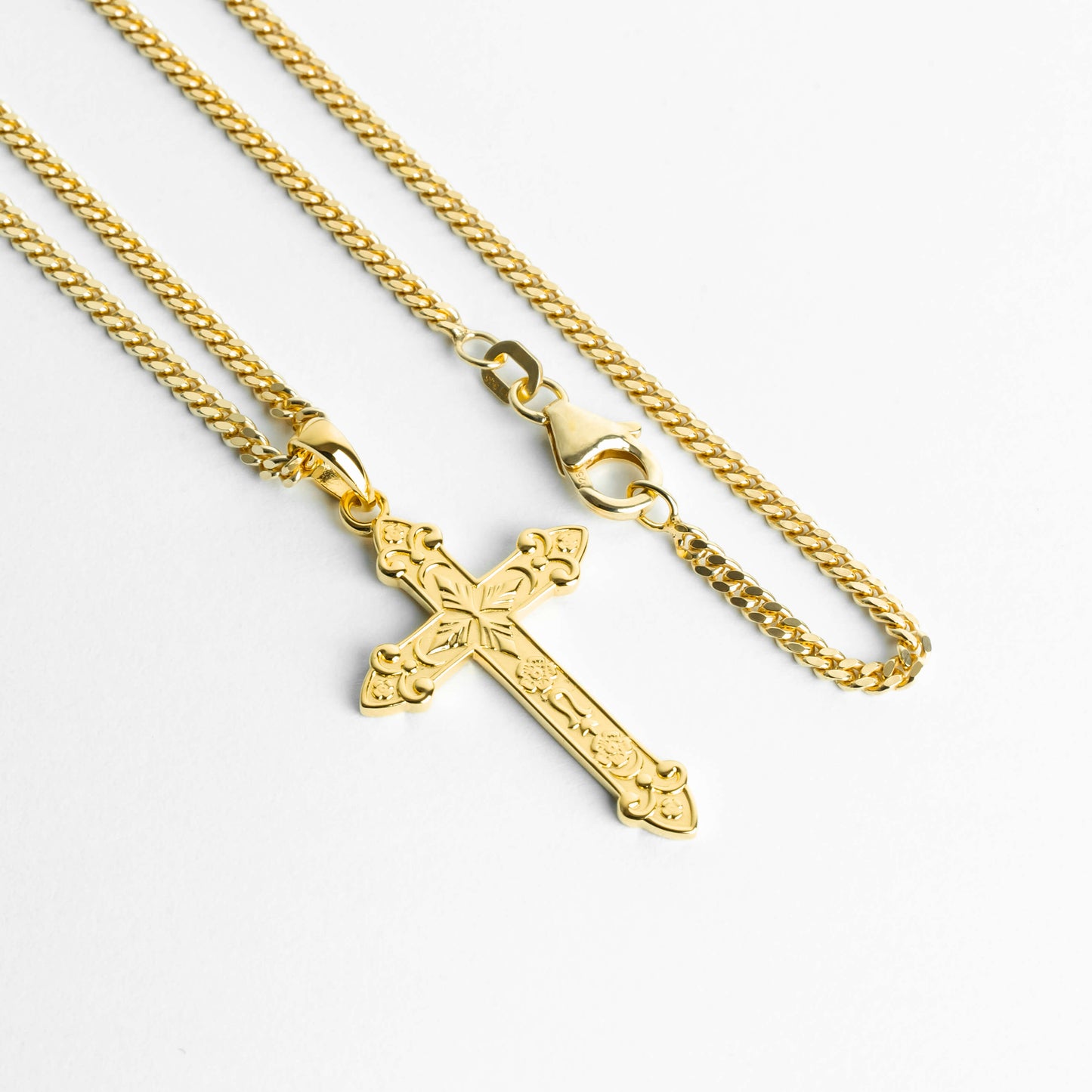 KRUIS KETTING ORNAMENTEN 925 ZILVER 18 KARAAT VERGULD