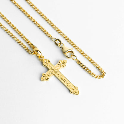KRUIS KETTING ORNAMENTEN 925 ZILVER 18 KARAAT VERGULD