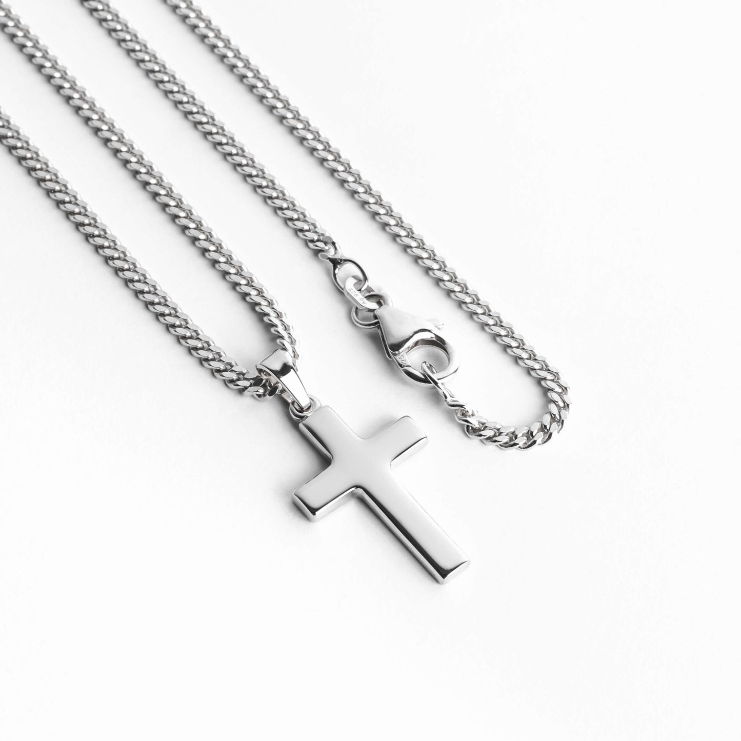 KRUIS KETTING GEPOLIJST 925 ZILVER GERHODINEERD