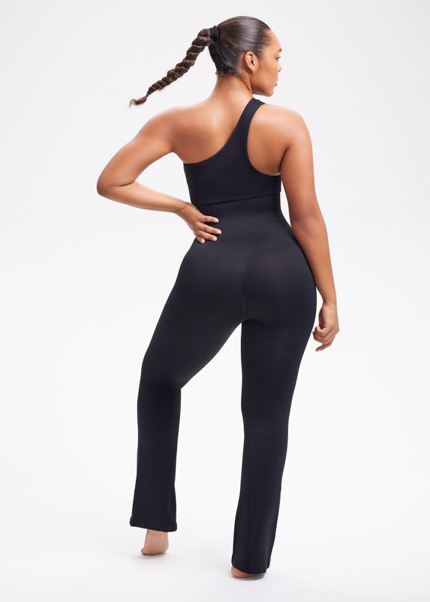 SnatchedKnit One-Shoulder Flare Jumpsuit