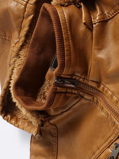 Vintage Leren Jas met Capuchon