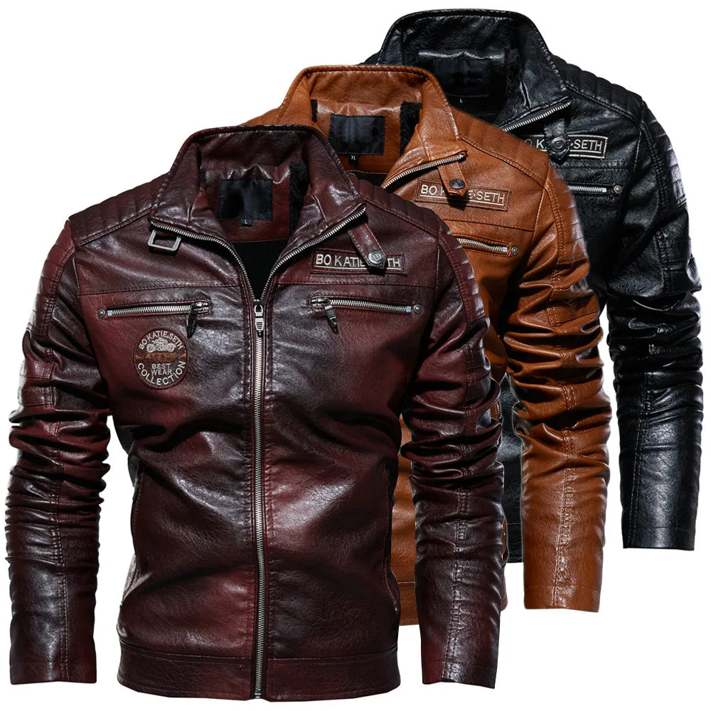 Retro Leren Patch Jacket