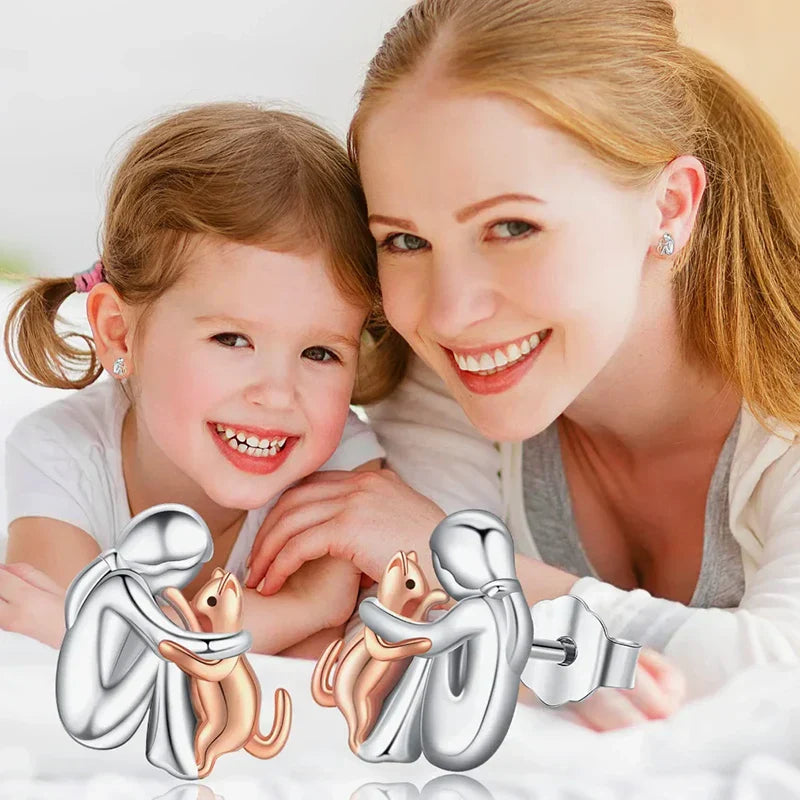 Bicolor Zilveren en Gouden Kat Knuffel Oorbellen