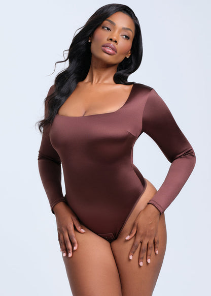 SatinSculpt Long Sleeve Bodysuit Thong