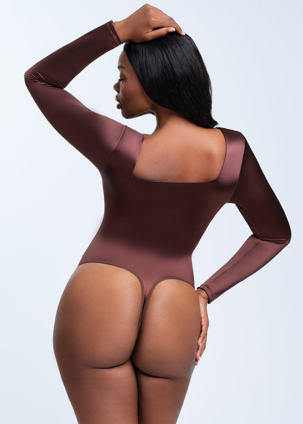 SatinSculpt Long Sleeve Bodysuit Thong