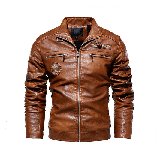 Retro Leren Patch Jacket