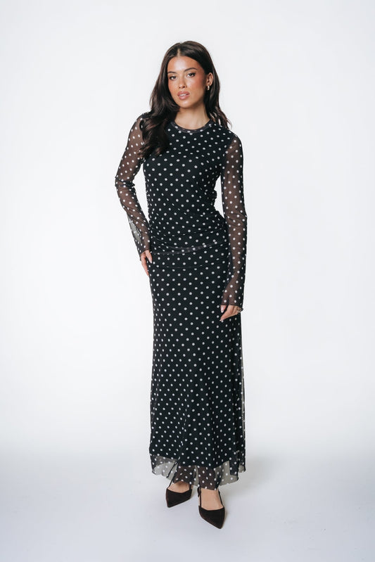 Mesh Maxi Jurk met Stippen – Zwart
