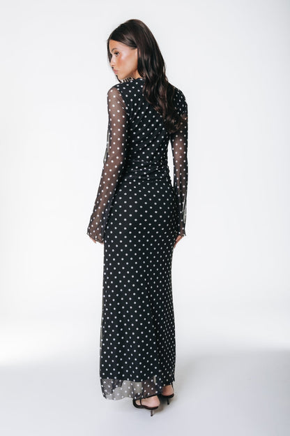 Mesh Maxi Jurk met Stippen – Zwart
