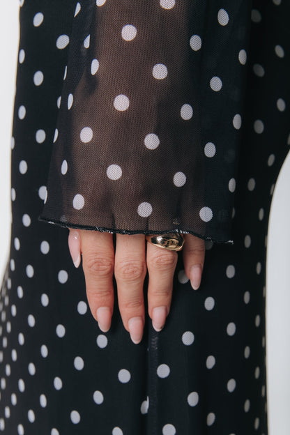Mesh Maxi Jurk met Stippen – Zwart