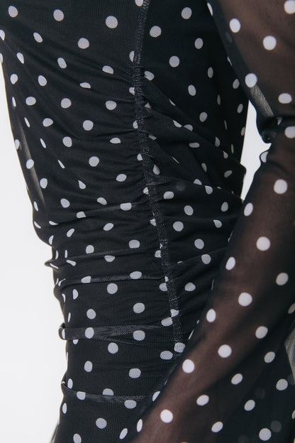 Mesh Maxi Jurk met Stippen – Zwart