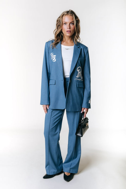 Jesra Pinstripe Melange Blazer | Mid grey blue