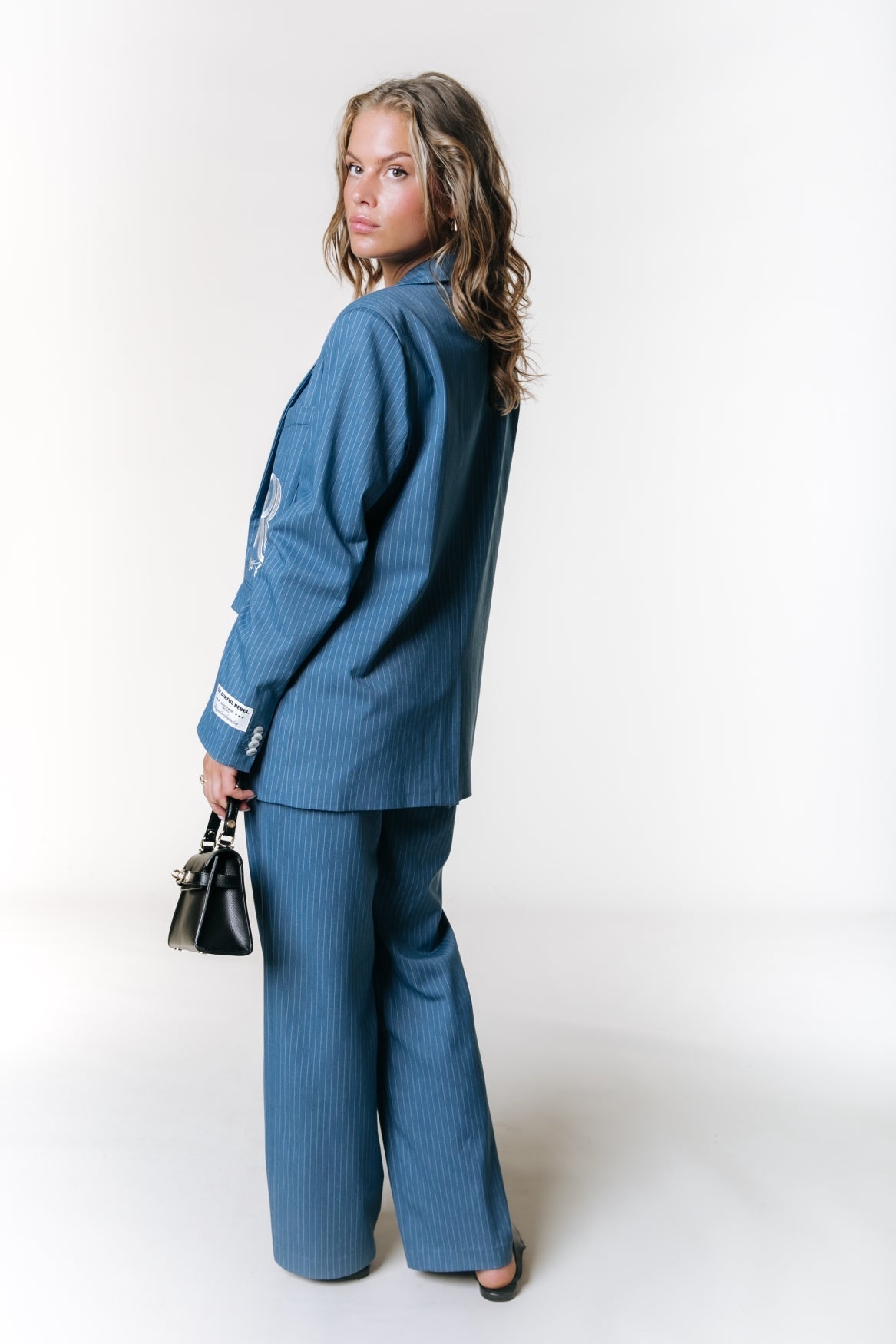 Jesra Pinstripe Melange Blazer | Mid grey blue