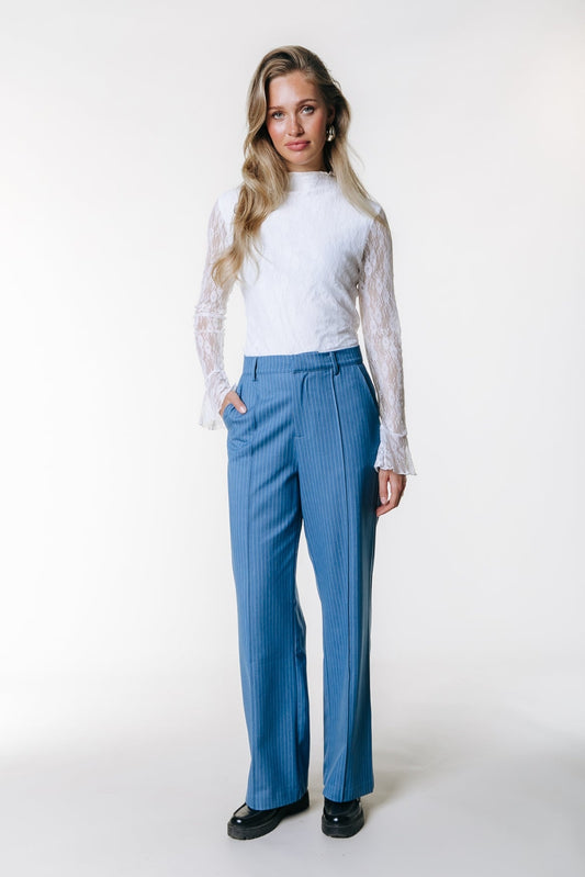 Rus Pinstripe Melange Pants | Mid grey blue