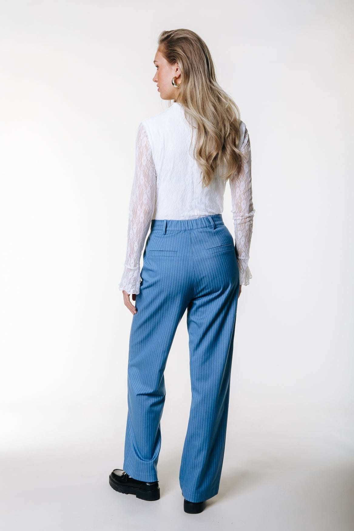 Rus Pinstripe Melange Pants | Mid grey blue