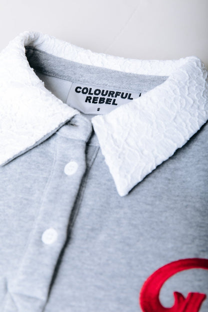 Lace Collar Sweat | Light grey melange