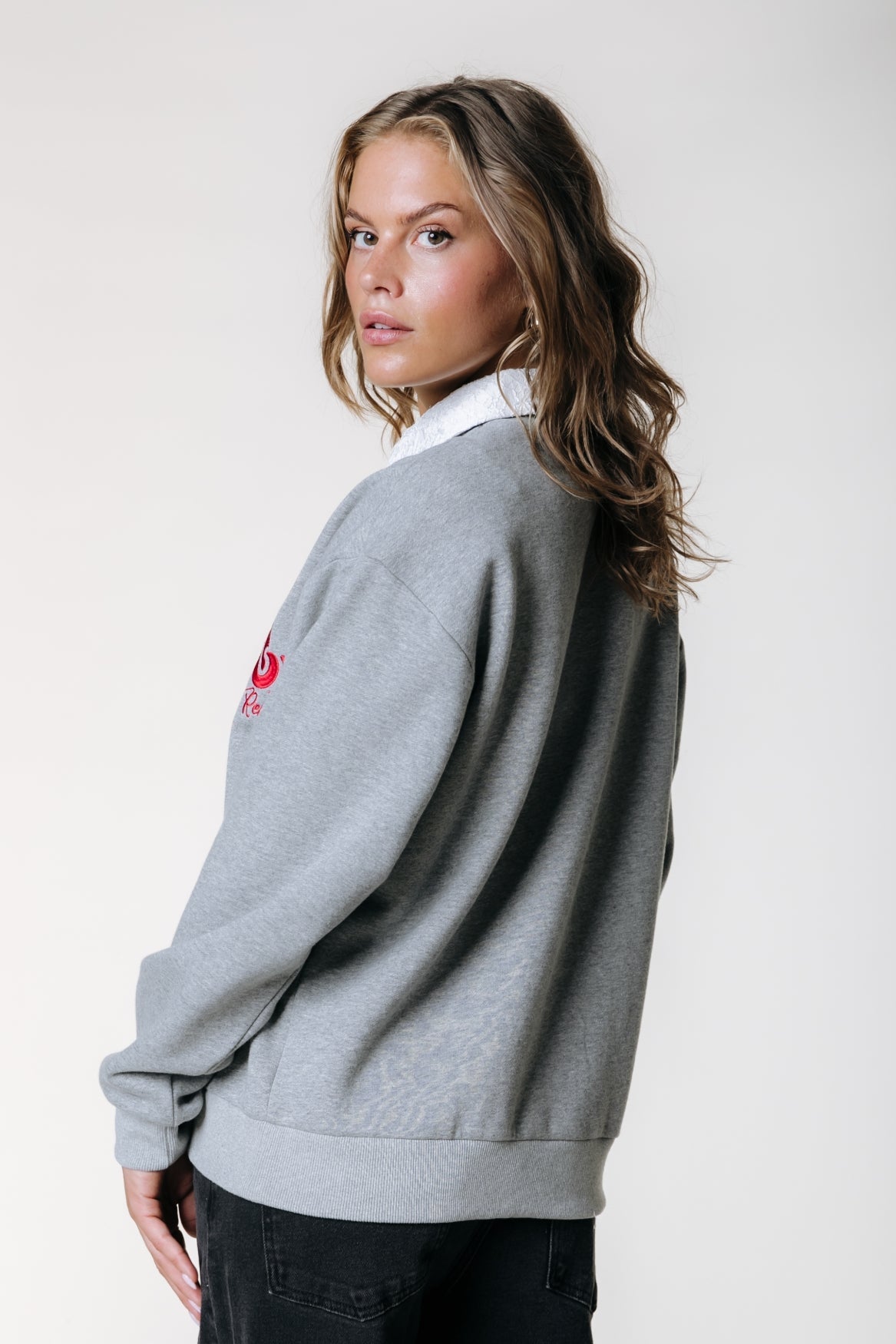 Lace Collar Sweat | Light grey melange