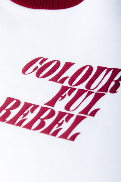 Contrast Rib Sweater met Logo – Ivoor met Bordeaux