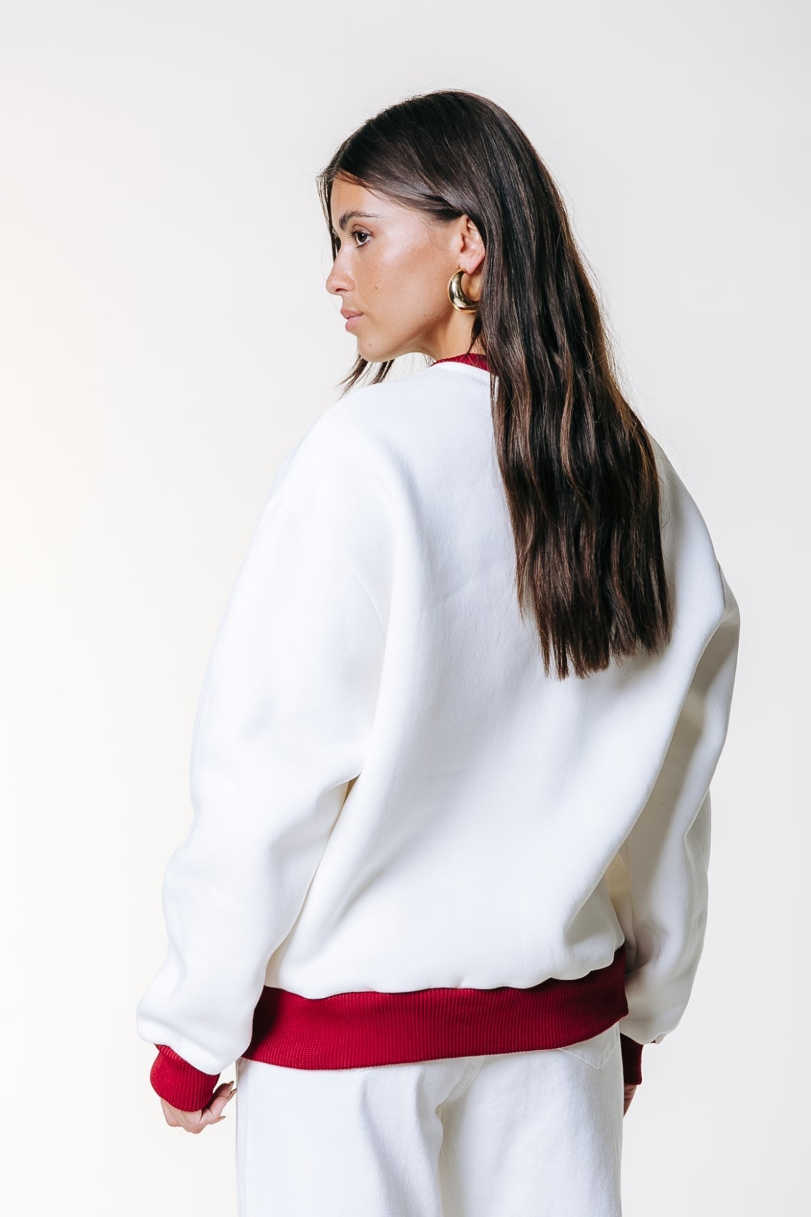 Contrast Rib Sweater met Logo – Ivoor met Bordeaux
