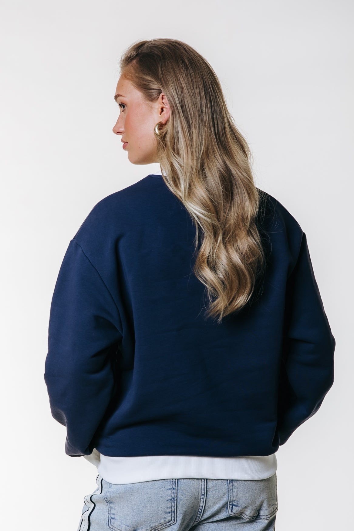 Logo Contrast Rib Sweat | Navy