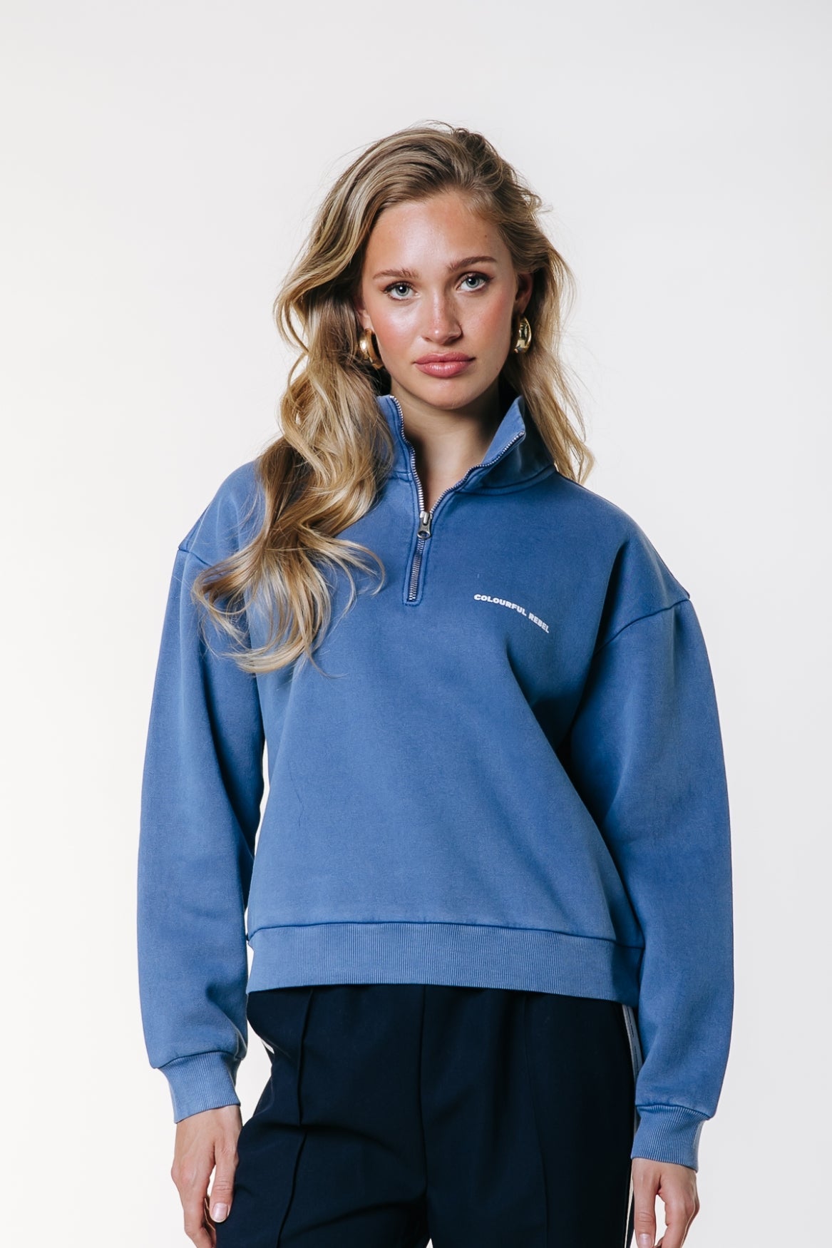 Washed Zip Sweater 85 – Medium Blauw